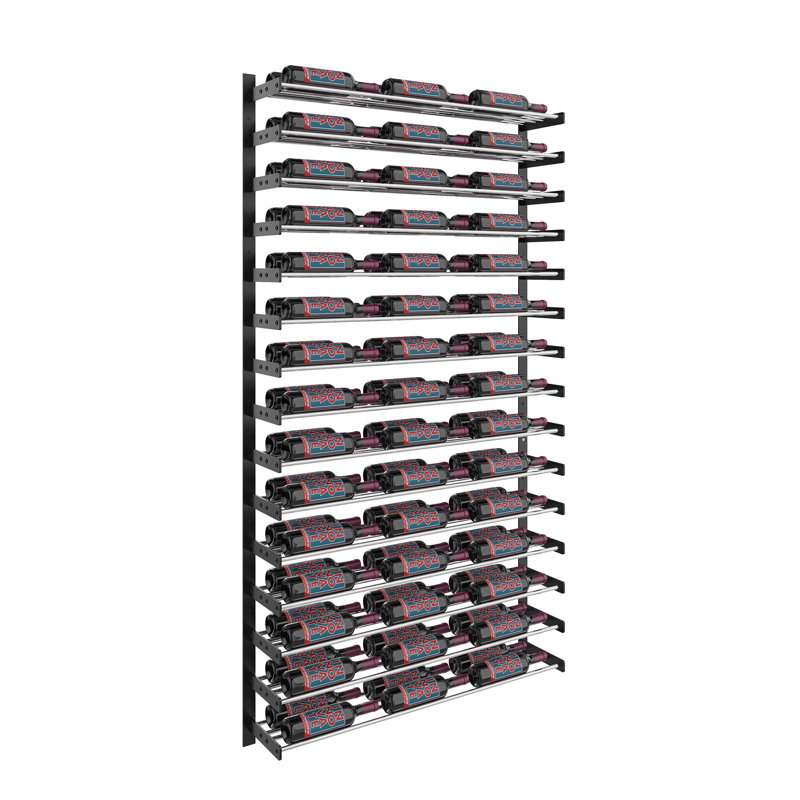 Support à vin industriel à 90 bouteilles Abbie-Marie en chrome et noir mat - H 75 po x l 41 po, 2 Deep x 3 Wide (90 Bottles)