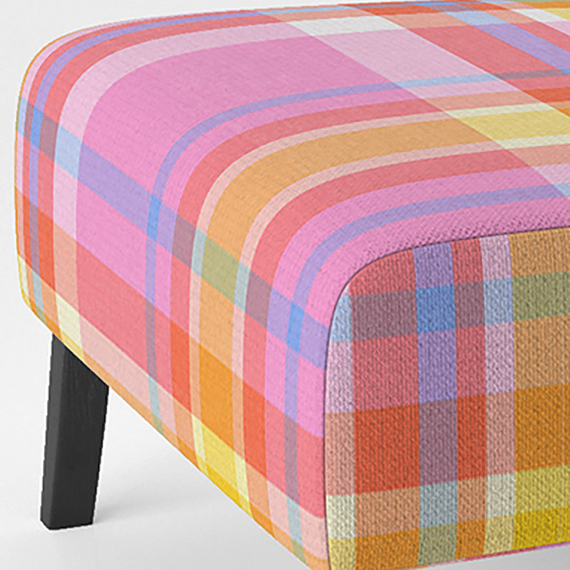 Fauteuil de chambre rembourré à motif tartan à carreaux jaune et rose