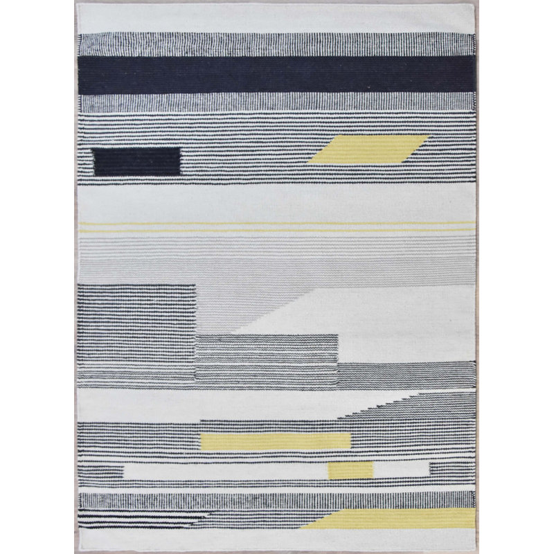 Tapis gris en laine/coton handwoven à tissage plat Izora, Rectangle 2 pi 10 po x 5 pi