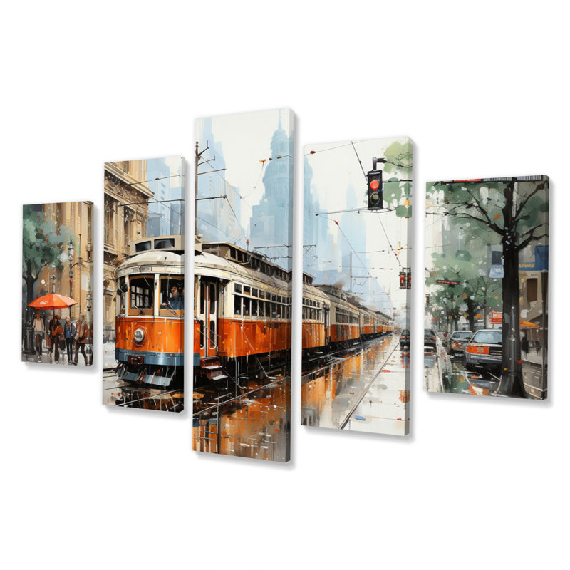 «Coral beige, dessin au trait, dessin urbain I - salon d'art mural urbain - 5 panneaux