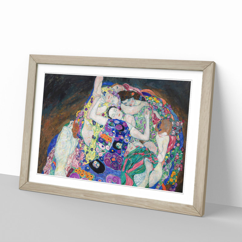 The Maiden by Gustav Klimt - Picture Frame Painting on MDF, 36cm H x 48cm W x 2cm D, Oak Framed