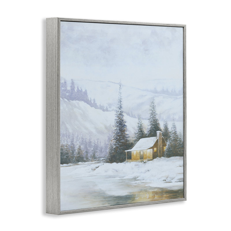 «Snowy Woodland Cabin», art de la giclée encadrée par Dogwood, Estampe numérique Farmhouse, H 14 po x l 11 po