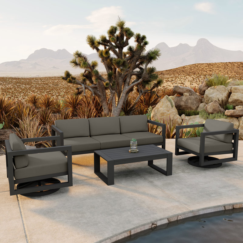 Rugiatu 4 Piece Sofa Set With Swivel, Slate, Canvas Charcoal Sunbrella® Canvas
