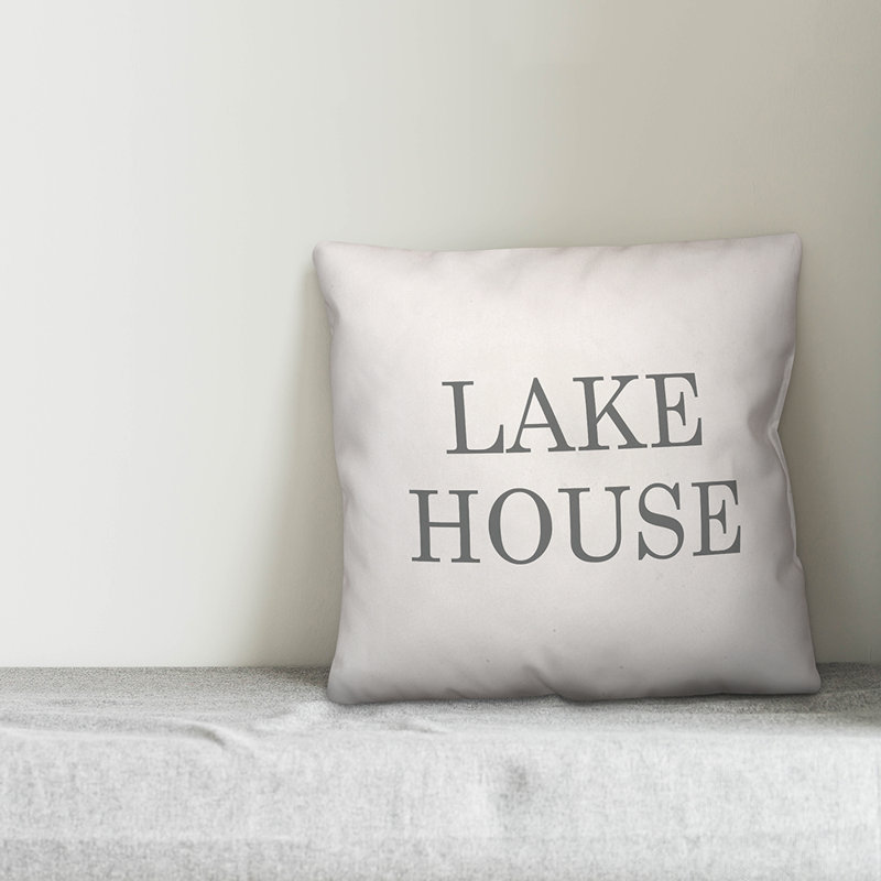  Coussin intérieur / extérieur Lake House, H 16 po x l 16 po, Blanc / Gris foncé