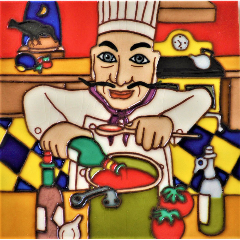 Colorful Chef Ceramic Art Tile Coaster and Trivet