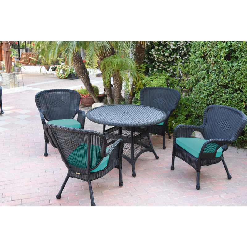 Ensemble repas 5 pièces avec coussins Batchelder, Turquoise, Noir