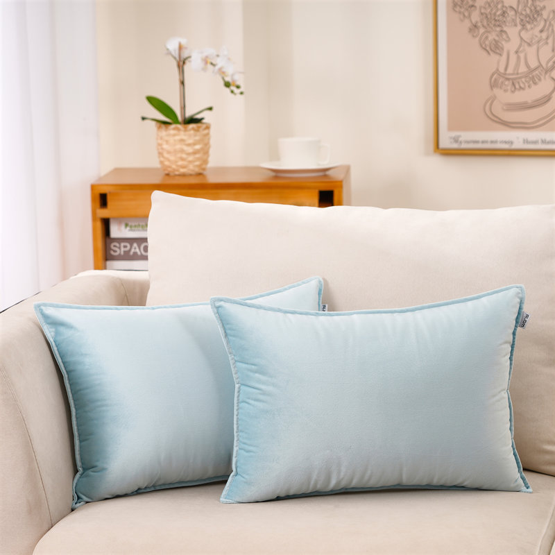  Housse et insert de coussin carré en velours, Bleu clair, H 14 po x l 20 po x P 1 po