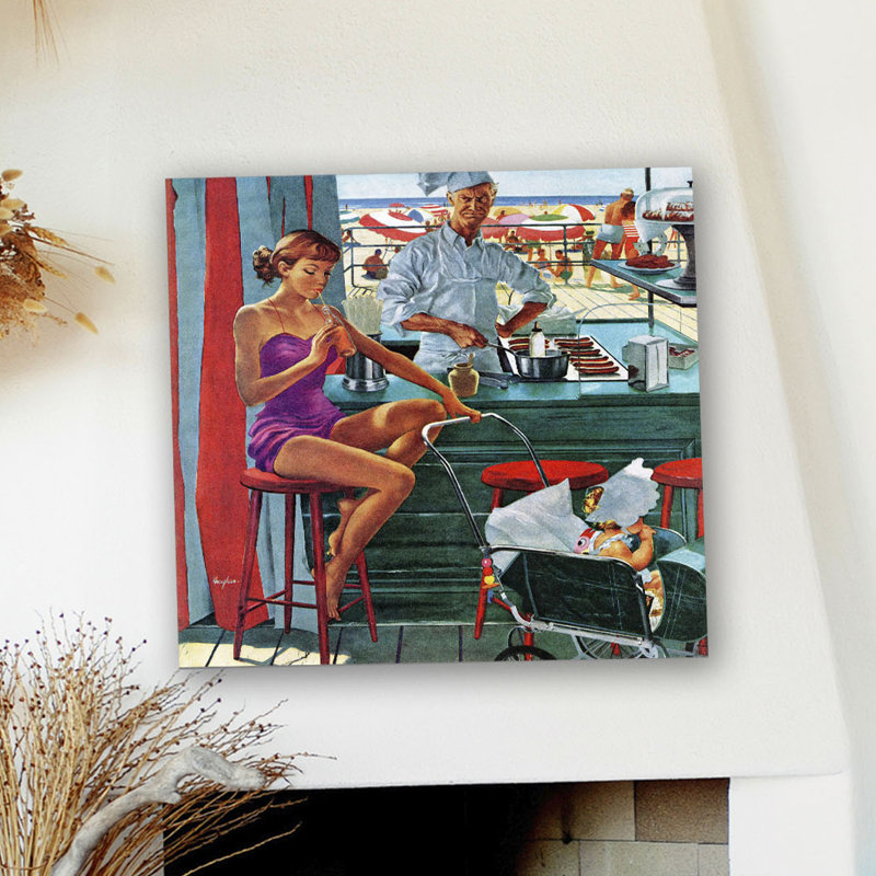 Babysitter At Beach Stand by George Hughes - Wrapped Canvas Painting, 46 cm H x 46 cm W