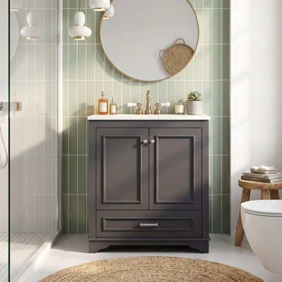 Meuble-lavabo de salle de bain avec lavabo en céramique et portes à fermeture douce