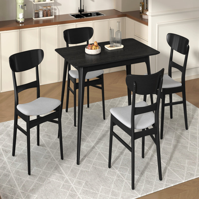 Ensemble de salle à manger 5 pièces de style Mid-Century moderne, structure en bois d'hévéa, une table et 4 chaises rembourrées
