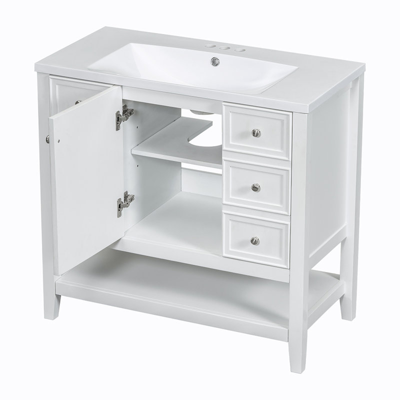 Zye 36'' Single Bathroom Vanity with Ceramic Top, White