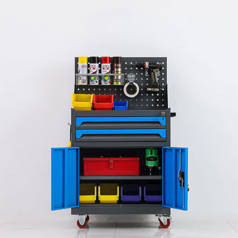 Chariot multi-outils bleu avec roues