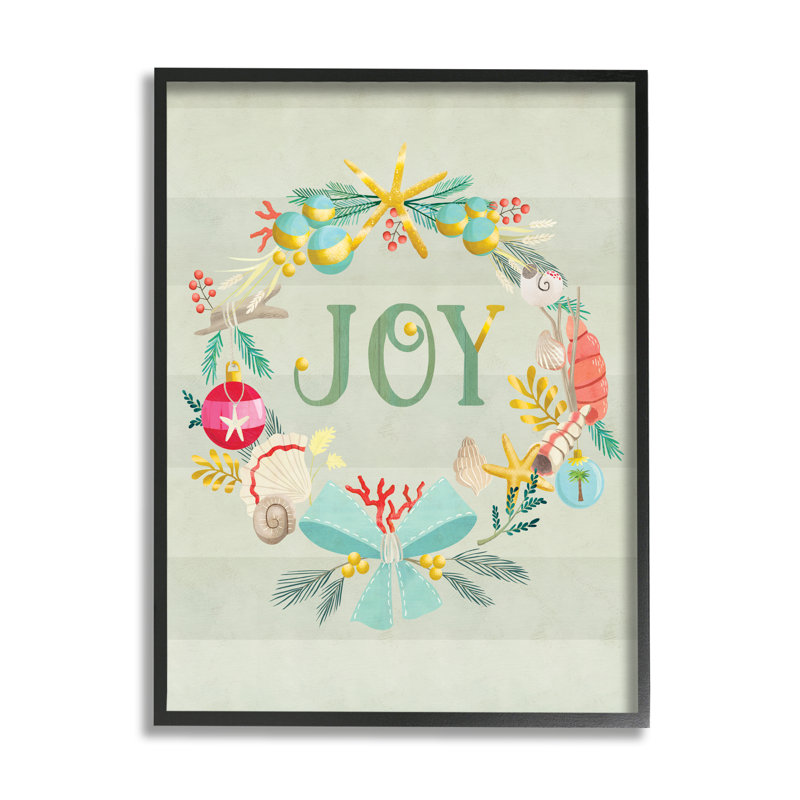 «Nautical Holiday Wreathe Joy Sentiment Green Stripes» par Laura Watson, impression sur toile, H 20 po x l 16 po