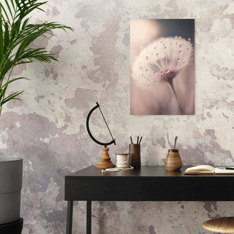 Affiche murale abstraite minimaliste représentant un paysage floral avec des gouttes de rosée murmurées, H 24 po x l 16 po