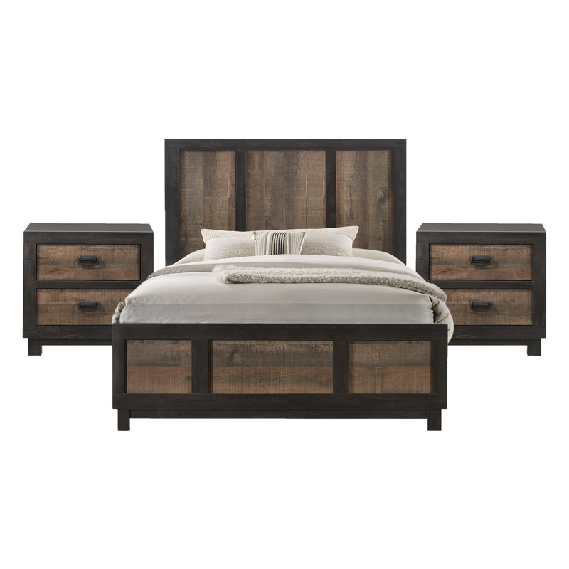 Ensemble de chambre à coucher complète 3 pièces Berke, 3 Pcs: Bed, 2 Nightstands, Full
