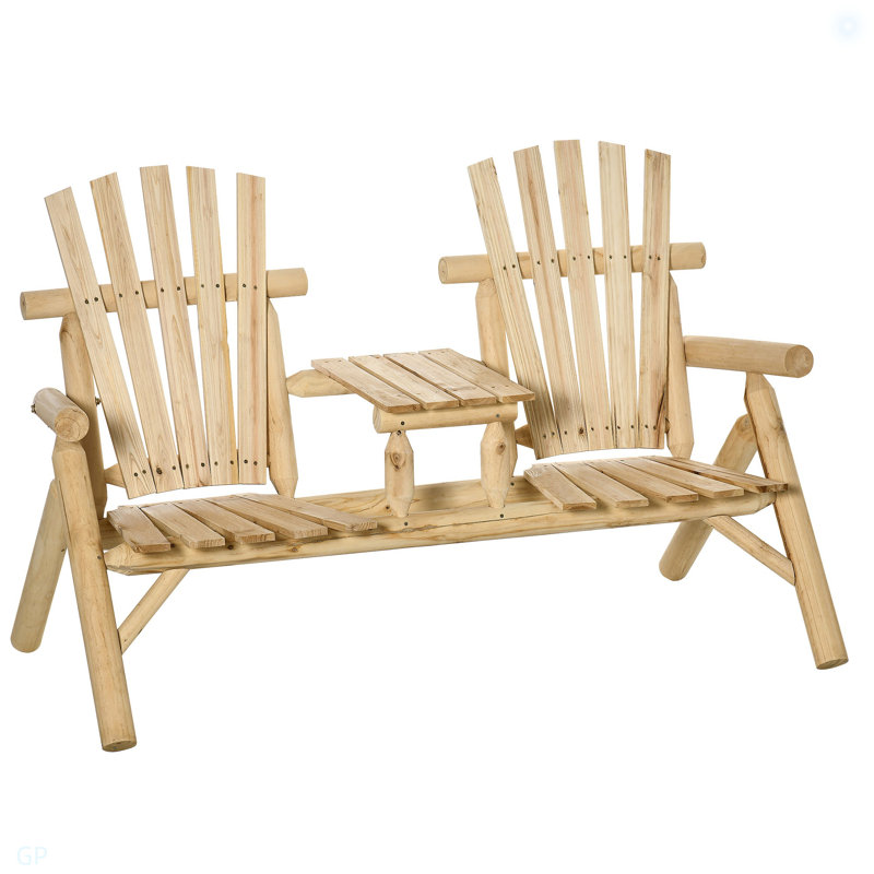 Chaise Adirondack en bois 2 places, banc de patio avec table