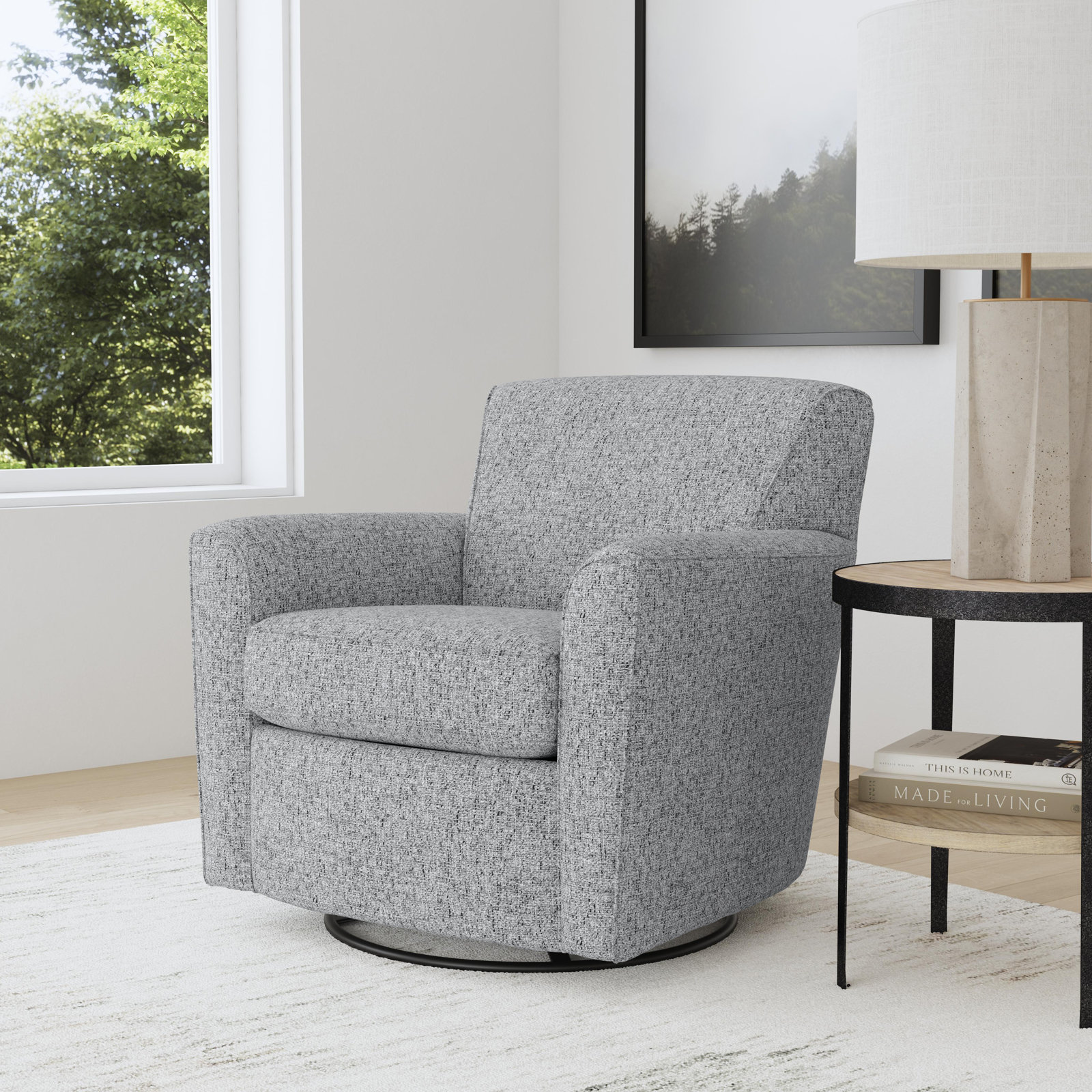 Flexsteel Monarch Swivel Armchair, Grey Sustain® Tweed