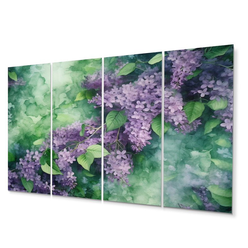 Ensemble de salon vert lilas Blooms II - art mural floral en métal