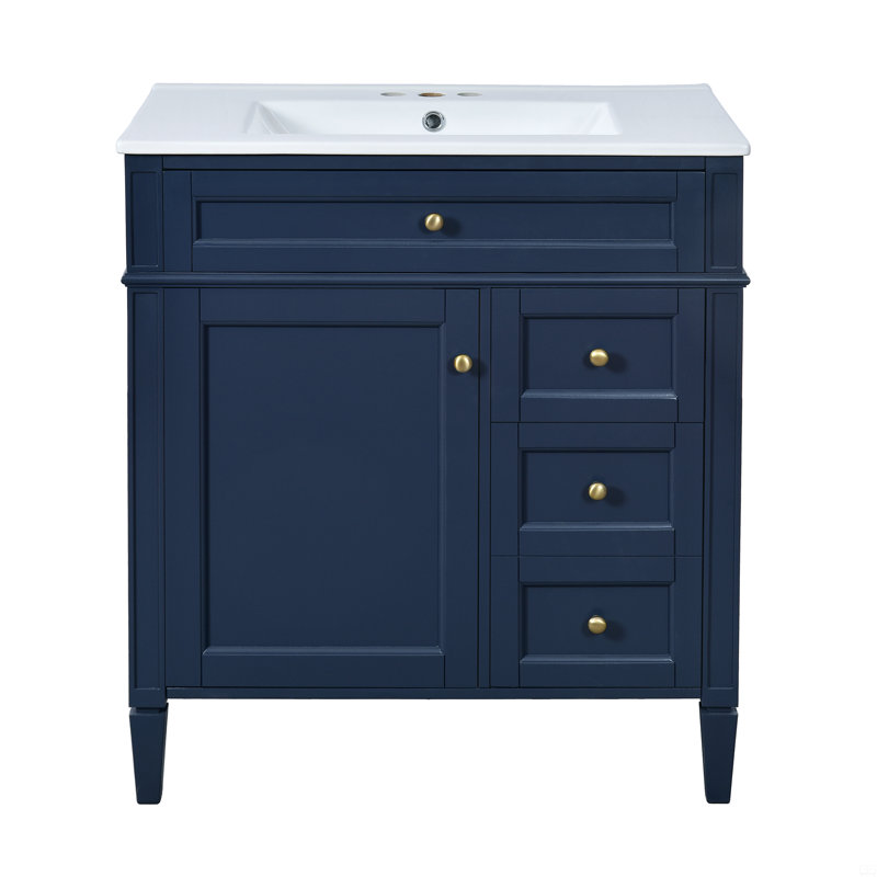 Meuble-lavabo de 30 po avec lavabo supérieur, meuble-lavabo avec 2 tiroirs et tiroir escamotable, meuble-lavabo simple, 30"