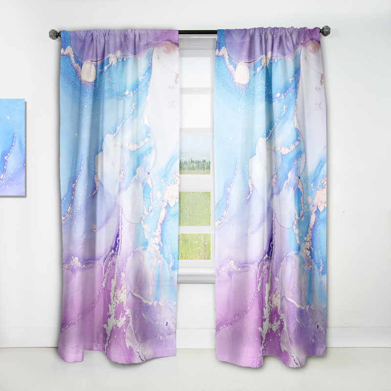 Rideau en velours moderne bleu et mauve abstrait II - obscurcissant - 1 panneau, L 52 po x L 108 po