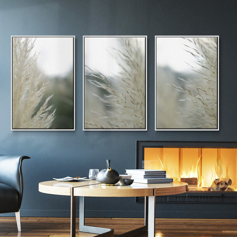 Ensemble de 3 pièces encadrées sur toile, Blanc, H 40 po x l 78 po