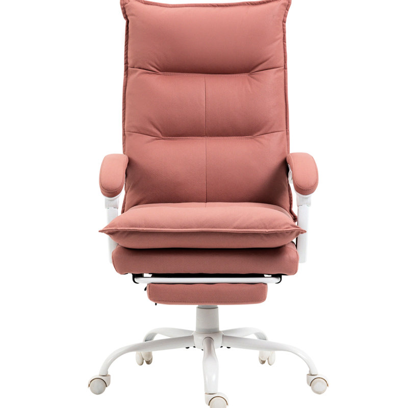 Pink Microfiber Computer Chair With Heating & 6 Vibration Points, Armrest And Footrest Desk Massage Points Heat, For Relaxation