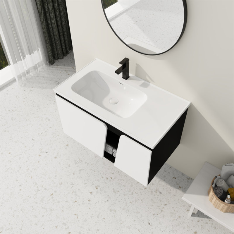 Meuble-lavabo mural flottant de 36 po avec lavabo en céramique et porte d'armoire à fermeture en douceur, durable et élégant pour les salles de bain modernes