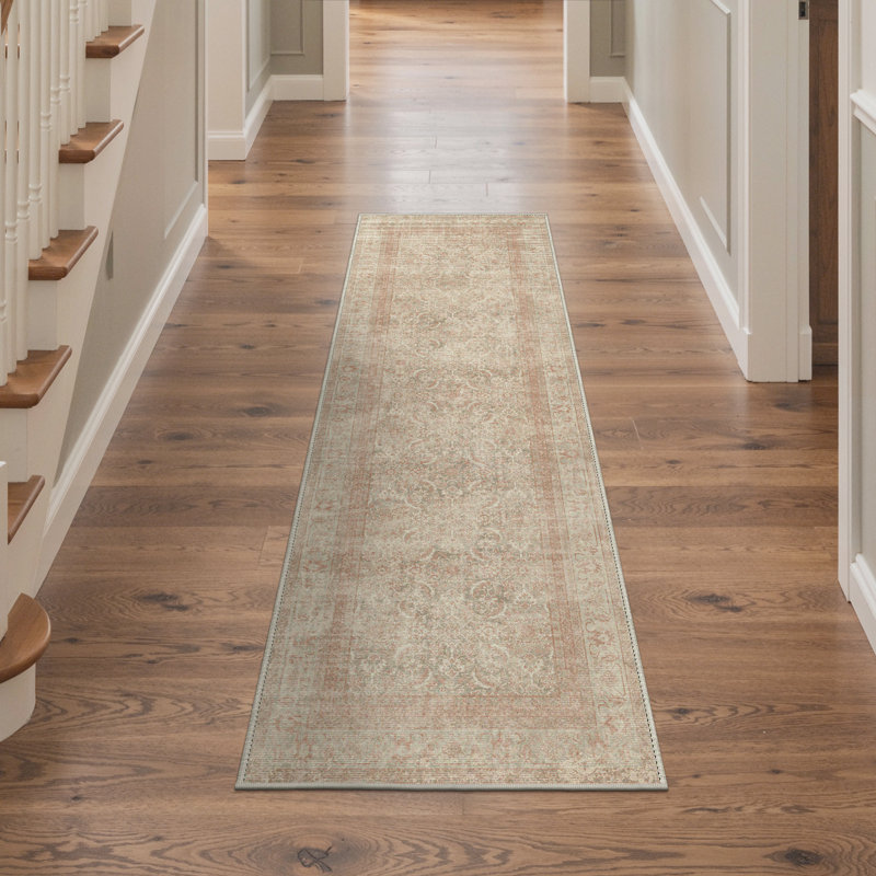 Tapis d'intérieur rose / gris / beige avec envers antidérapant Oriental, Tapis de couloir 2 pi x 6 pi