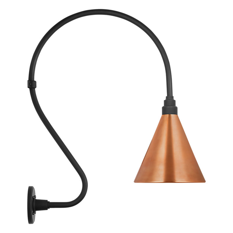 Thomas O'Brien, "Academy 18" Larrabee Barn Light in Matte Black with 9" Conical Savannah Shade, 27" H x 9" W x 9" D, Copper