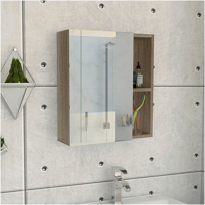 Armoire à pharmacie rectangulaire à 1 tablette avec miroir Whirlwind, Chêne clair