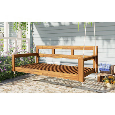 Patio Wooden Twin Size Porch Swing Daybed Frame, Garden Swing Bench Chair With 4 Hanging Ropes For Backyard,Outdoor