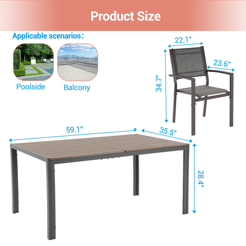 Table de salle à manger rectangulaire pour restaurant 6 personnes L 69,1 po, Gris