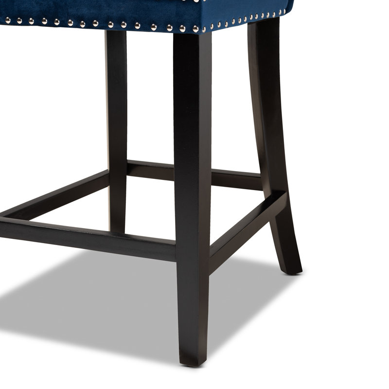 Upholstered Counter Stool with Solid Wood Frame, Blue