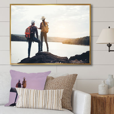 " Mountain Hiking Hilltop At Sunset "