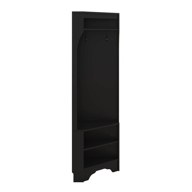 Corner Hall Tree With Shoe Bench, Minimalist Versatile Entryway Coat Rack With 4 Hooks, Corner Cabinet With Adjustable Shelf For Hallway, Living Room