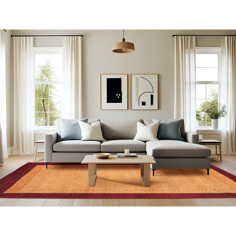 Tapis contemporain rouge / beige, Rectangle 6 pi x 9 pi