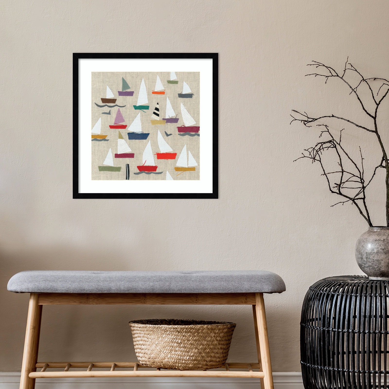 Plain Sailing Print by Jenny Frean, Black, 21" H x 21" W x 1" D