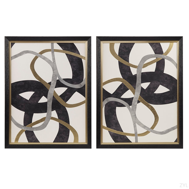 Ensemble de 2 toiles d'art encadrées en feuille d'or
