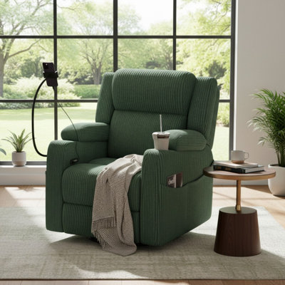 Fauteuil inclinable électrique pivotant avec massage et chauffage, support pour téléphone, porte-gobelet et rangement