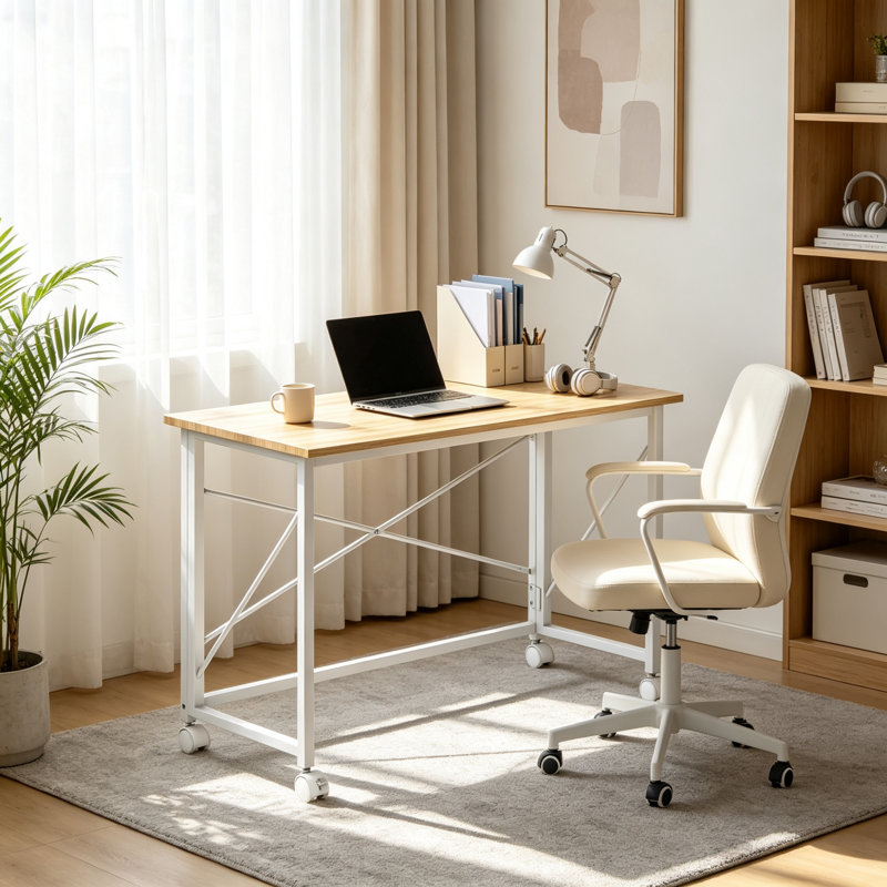 MDF Steel Computer Desk, Natural Wood