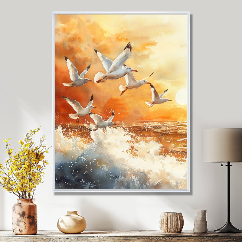 Reproduction d'art sur toile Aylsworth Seagulls At Sunrise IV, H 40 po x l 30 po, Reproduction encadrée sans passe-partout