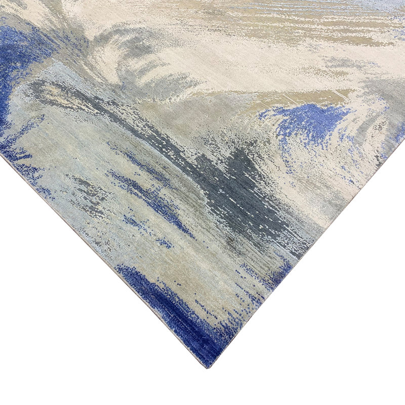 Canterbury Silk Abstract Area Rug in Blue, Rectangle 10' x 14'