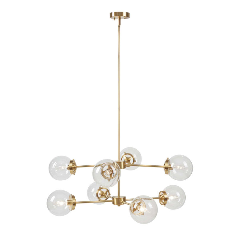 Lustre en métal 8 lumières avec ampoules sphériques dorées / transparentes Voir ci-dessous