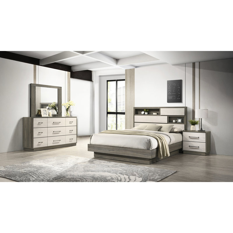 Modern 2 Nightstand In Beige - Spacious Bedroom Option Beige & Brown 2 Drawers For Organization