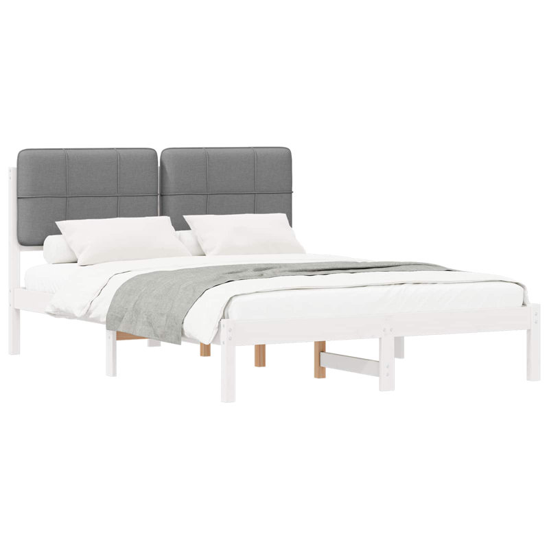Solid Wood Bed Frame, Light Grey/White