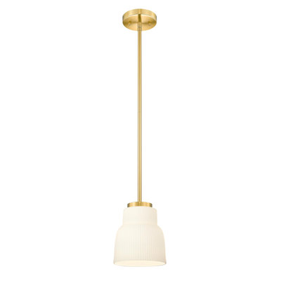 1-Light Single Vintage Pendant Light With Striped Opal Glass Shade