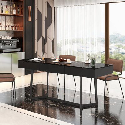 Bureau d'ordinateur 70,87 "Modern Black Modern, bureau d'étude et de travail, pieds en Y en métal