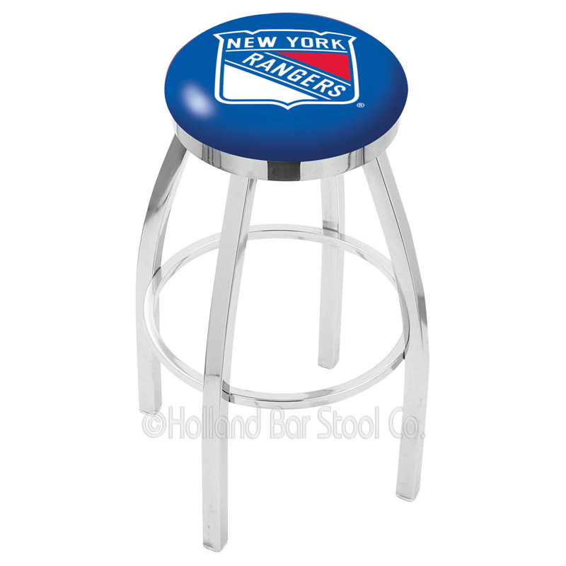 NHL 30" Swivel Bar Stool with Cushion, Chrome, New York Rangers, Chrome
