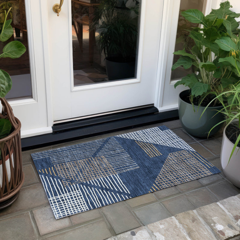 Machine Washable Indoor/Outdoor Jenning ACN2270 Stripes Rug, Rectangle 1'8" x 2'6"