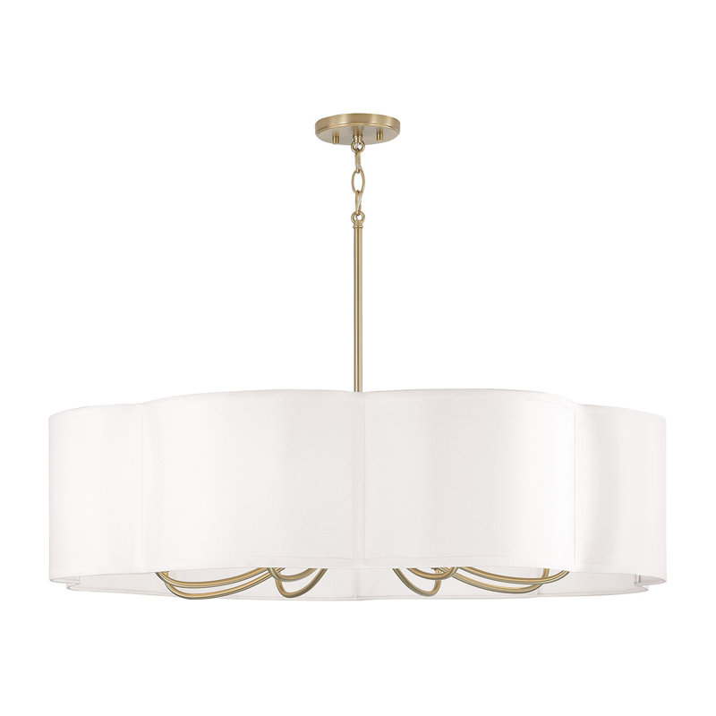 36" W x 9" H 8-Light Chandelier in Matte Brass with White Fabric Shade